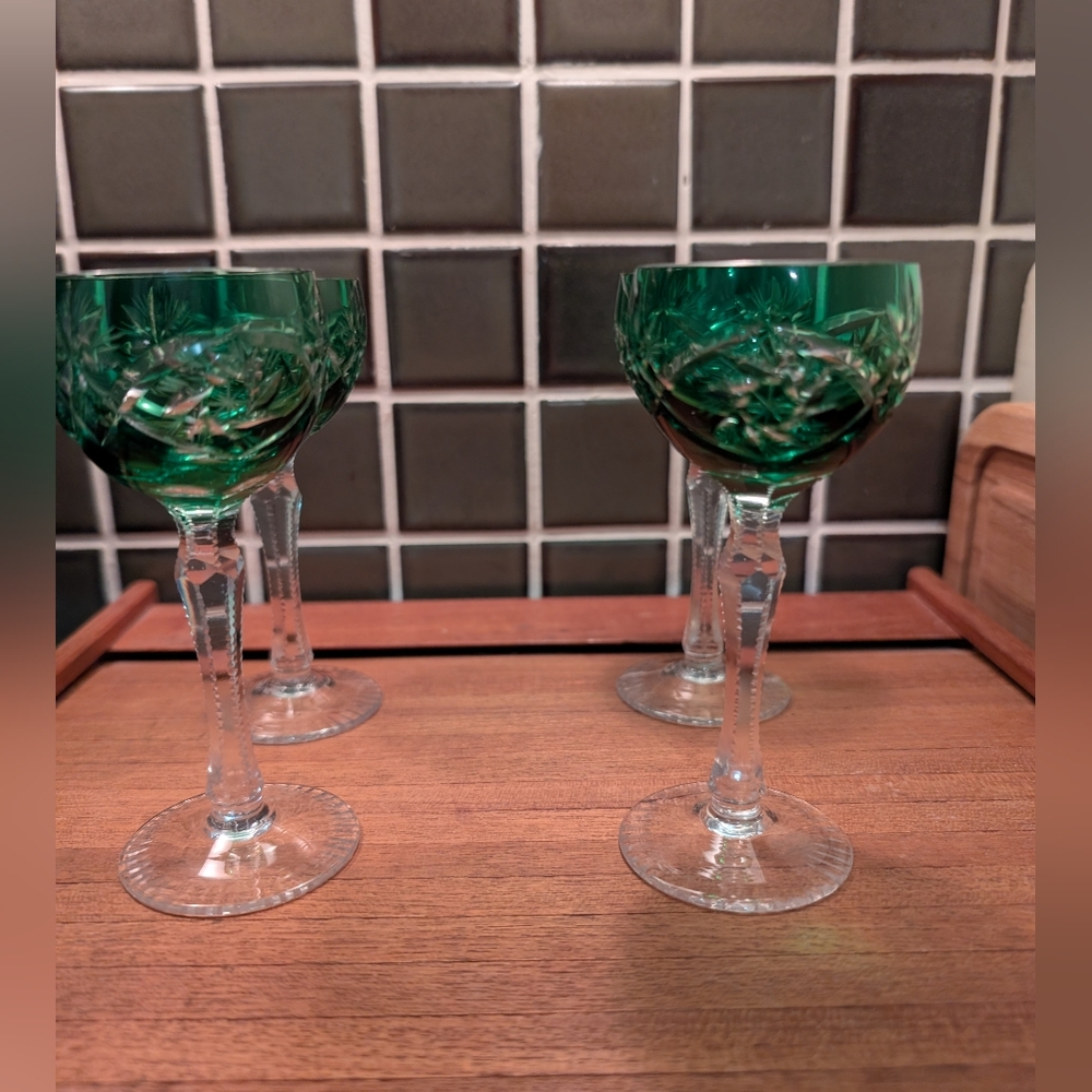 Set Of 4 Nachtmann  Emerald Cut To Clear Crystal Cordial Glasses,Vintage